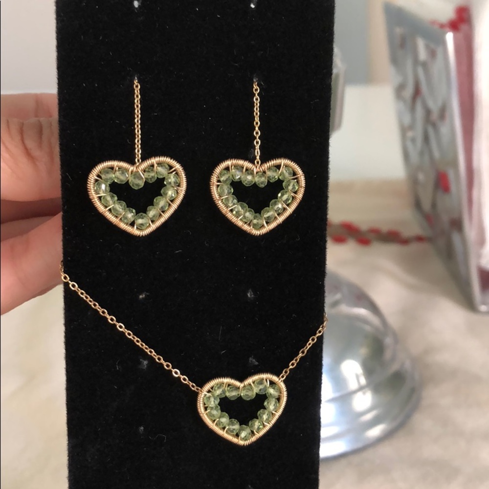 Peridot earrings and necklace .